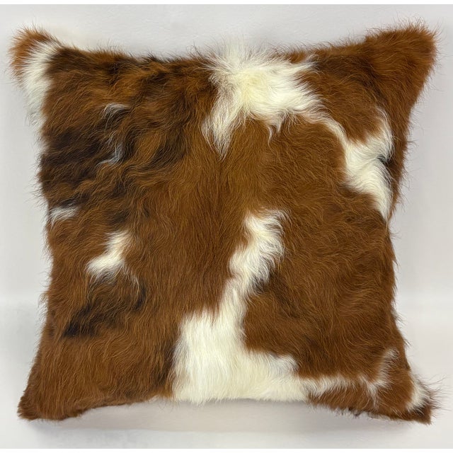 2020s 18x18 Tri-Color Premium Long-Haired Colombian Cowhide Pillow Cover – Handcrafted by Pablo Sota Designs For Sale - Image 5 of 11