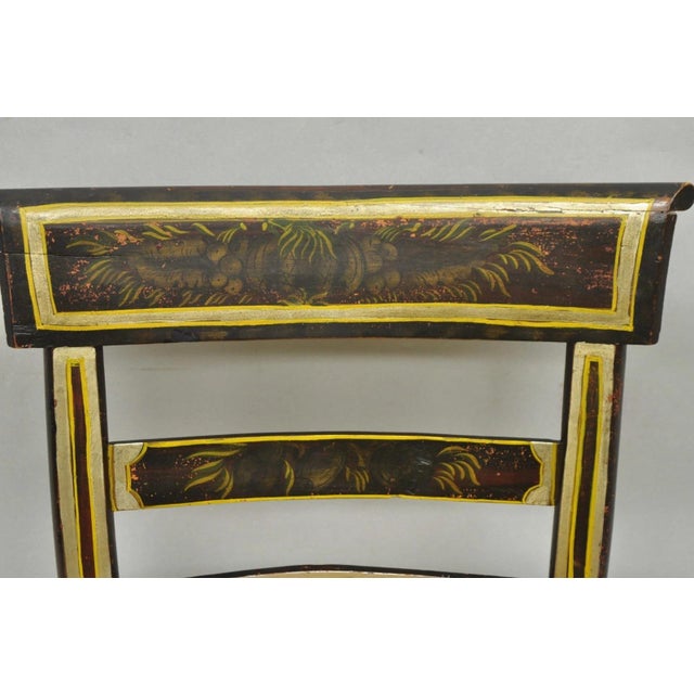 Antique Colonial Red Hand Painted Harvest Hitchcock Rush Seat Side Chair For Sale - Image 4 of 18