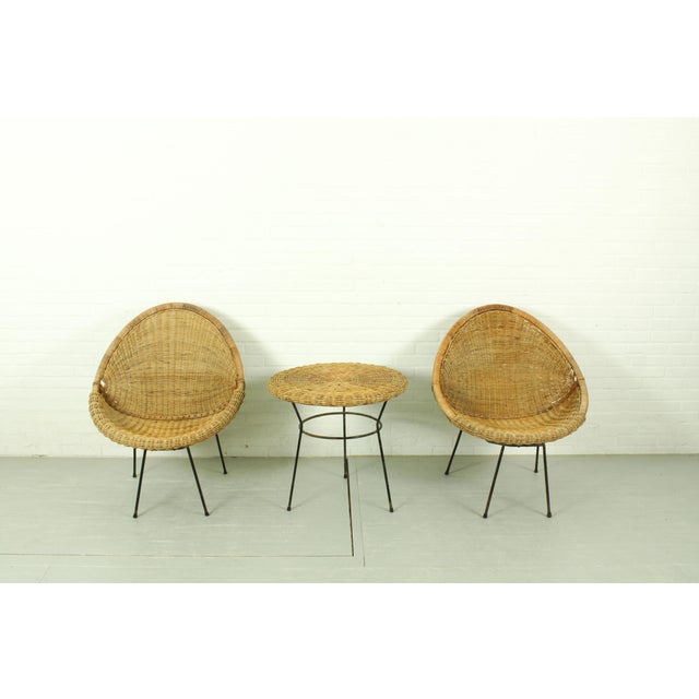 Vintage Italian Rattan Basket Chairs and Bistro Table Set, 1960s, Set of 3 For Sale - Image 14 of 18