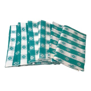 Vintage Green and White Checked Napkins - Set of 6 For Sale