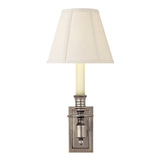 Visual Comfort Signature French Single Library Sconce in Antique Nickel with Linen Shade For Sale