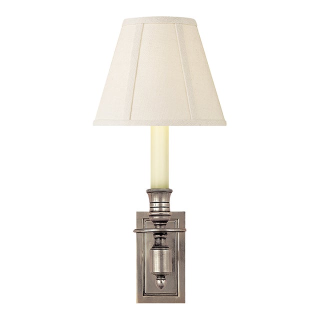 Visual Comfort Signature French Single Library Sconce in Antique Nickel with Linen Shade For Sale
