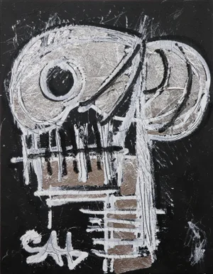 "Silver Skull" Contemporary Neo-Expressionist Painting by Sax Berlin