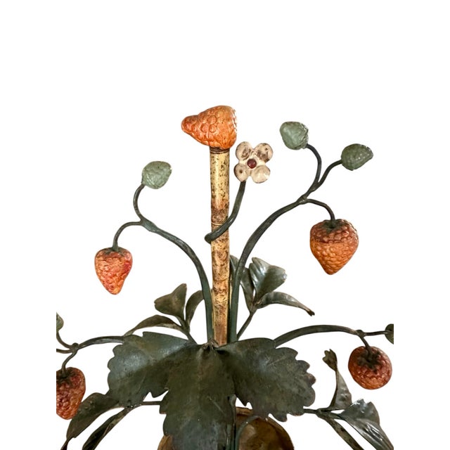 Vintage Italian Tole Peinte Potted Strawberry Plant Sculpture / Toleware Floral / Flower Arrangement, Made in Italy For Sale In Dallas - Image 6 of 11