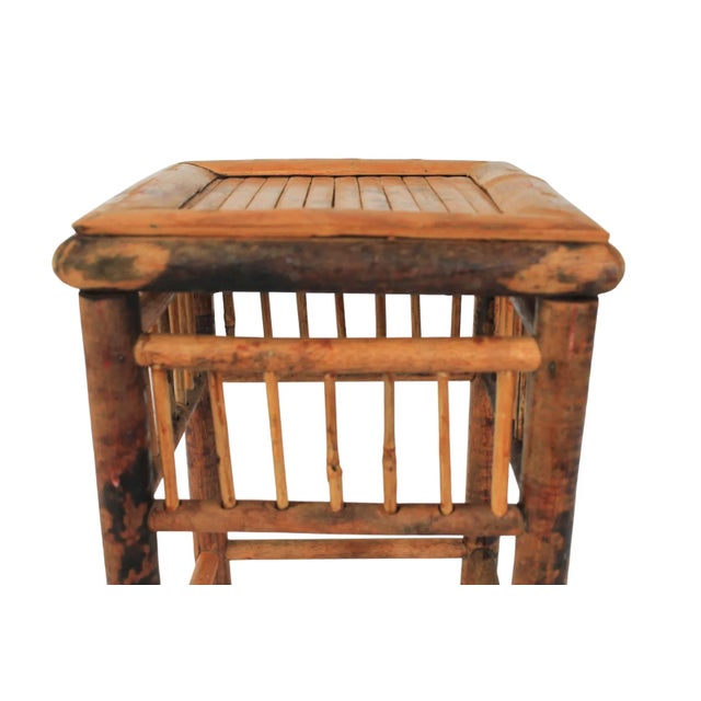 Boho Chic Square Burnt Bamboo Plant Stand / Pedestal For Sale - Image 4 of 8