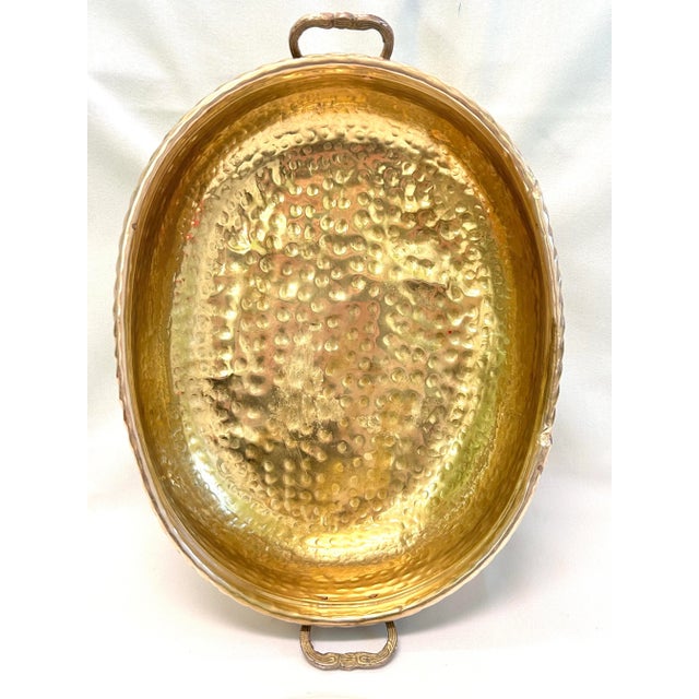 Brass Vintage Hammered Brass Oval Cachepot Planter With Handles & Claw Feet For Sale - Image 8 of 11