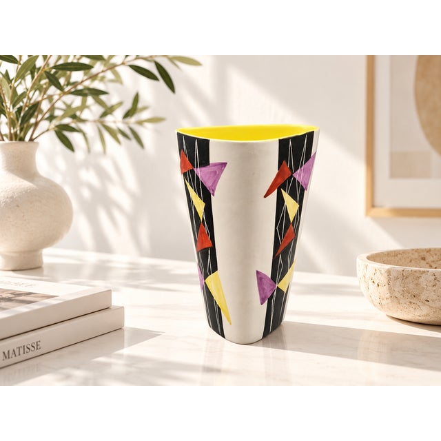 Exceptional, hand-painted ceramic vase from Vallauris, France, dating from the 1950s, model number 217. The vase...