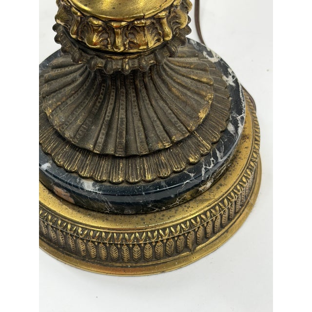Vintage Neoclassical Cast Brass Urn Table Lamp With Black Marble Base For Sale - Image 4 of 13