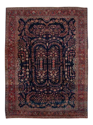 Antique Sarouk Farahan Blue Persian Handmade Wool Rug