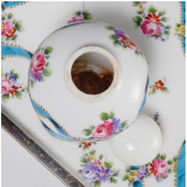 Vintage St. Yves Paris Porcelain and Silver-Plate Inkwell Set With Tray For Sale - Image 10 of 14