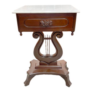 Victorian Mahogany Lyre Harp Table With Marble Top For Sale