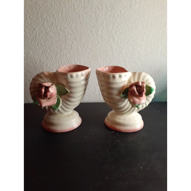Ceramic Vintage Pair of Porcelain Cornucopia Bud Vases For Sale - Image 7 of 7