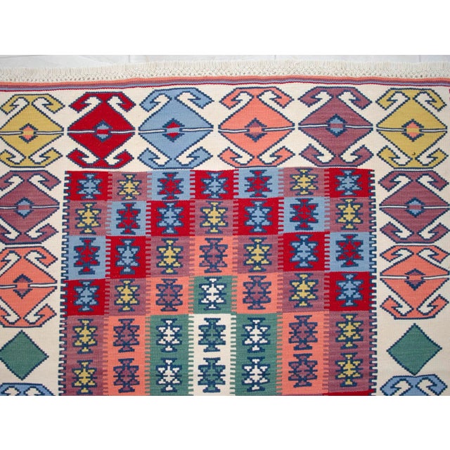 1980s 1980s Vintage Turkish Rug Hand Woven Colorful Area Rug Oushak Kilim - 4'4" X 5'2" For Sale - Image 5 of 8