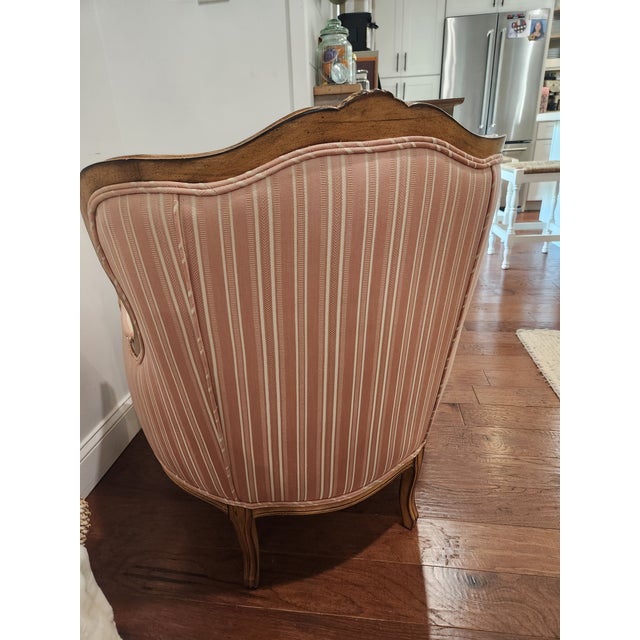 Wood Vintage Meyer Gunther Martini French-Style Bergère Chair in Blush Stripe For Sale - Image 7 of 10