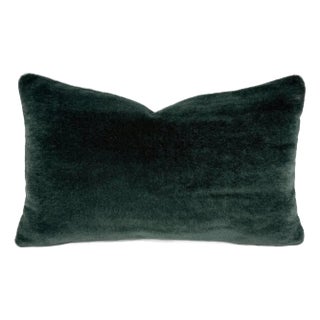 Dark Peacock Green Mohair Lumbar Cushion Case - 12" X 20" Dark Greenish Blue Plush Mohair Velvet Rectangle Cushion Case For Sale