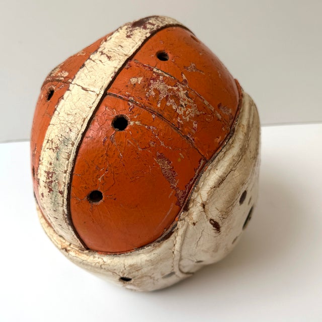 Antique Leather Football Helmet - Orange & White For Sale In Buffalo - Image 6 of 9