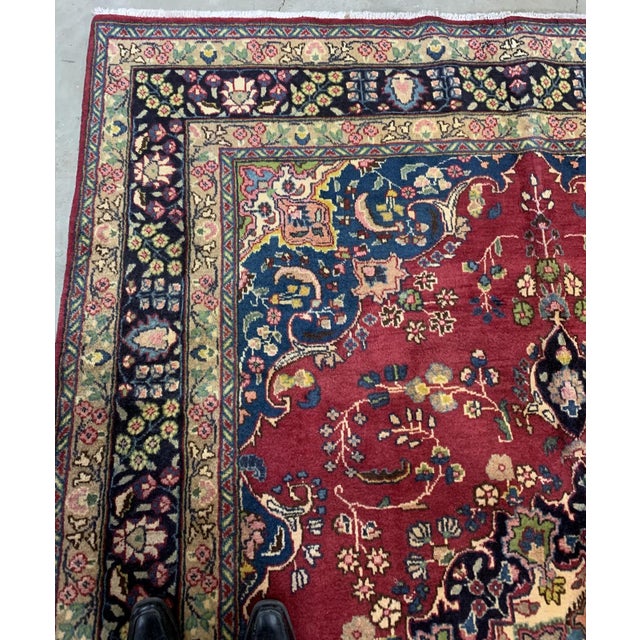 Textile 1950s, Handmade Vintage Persian Mashad Rug 6.5' X 9.9' For Sale - Image 7 of 7