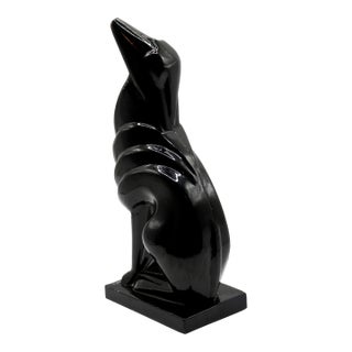 Art Deco Style Patinated Cast Metal Howling Wolf Sculpture For Sale