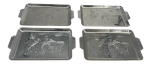 1920s Embossed Bird & Wetland Design Metal Trays- Set of 4