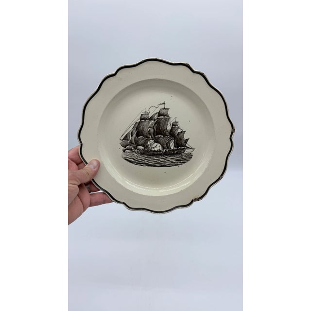 A Very Nice Antique English Liverpool Creamware Plate With Black Transfer Ship, Circa 1780's For Sale - Image 14 of 14