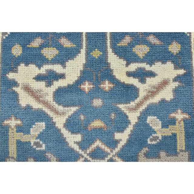 Textile Oushak Runner 2’7” X 9’10” Blue Wool Tribal Hand-Knotted Oriental Rug For Sale - Image 7 of 13