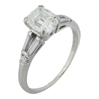 1930s Art Deco Gia 1.50 Carat Old Mine Cut Diamond Platinum Engagement Ring, Size 7.5 For Sale