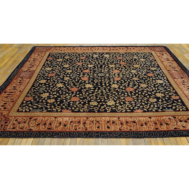 Antique Art Deco Chinese rug, measures 8'6"x 9'0". Antique Art Deco Chinese Allover Navy 1930s Rug, Circa Date: 1930s....