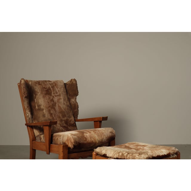 Set of Vintage Brutalist Oak Lounge Chair with Ottoman, 1960s For Sale - Image 4 of 16