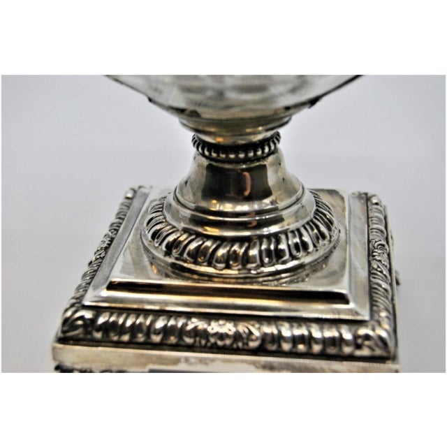 Metal Cut Glass Compote with Silver Structure and Removable Lid For Sale - Image 7 of 8
