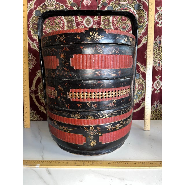 Wood Large Vintage Chinese Rattan 3 Section Basket For Sale - Image 7 of 9
