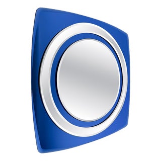 Vintage Italian Space Age Wall Mirror in Cobalt Blue Beveled and Mirrored Glass, 1970s For Sale