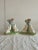 Pair Staffordshire Spaniel Mantle Dog Blue Green Spill Vases. Perfect as bud vases. Decorated with Staffordshire poodles....