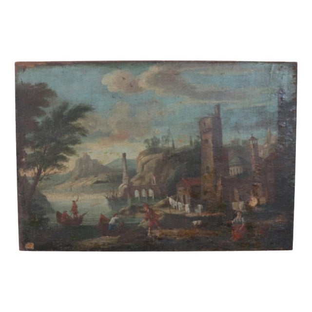 Coastal Landscape, 18th Century, Oil Painting on Canvas For Sale