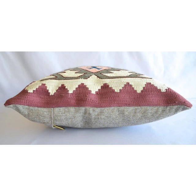 16" square hand woven one of a kind Turkish Kilim pillow. Made from a 70% silk- 30% viscon on cotton hand woven flat weave...