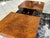 Vintage 1970s Lancel France elm burl coffee table/bar. This rectangular table features an ingenious two-part opening...