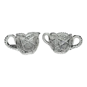 Antique Crystal Libbey ‘Jewel’ American Brilliant Cut Glass Creamer and Sugar Set
