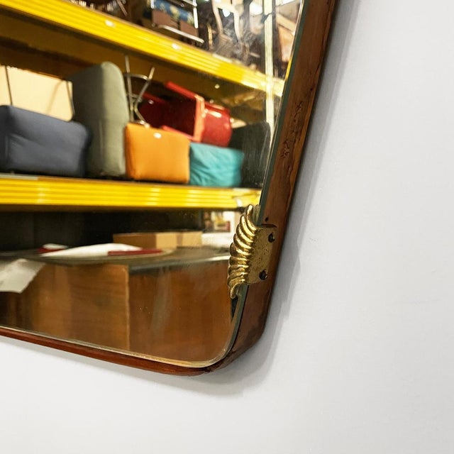 Mid-Century Modern Italian Geometric Wall Mirror in Brass and Wood, 1950s For Sale - Image 10 of 13