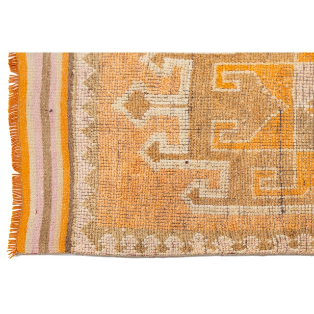 3 X 11 Handmade Vintage Turkish Wool Runner With Star Motifs and Earthy Tones For Sale - Image 10 of 11