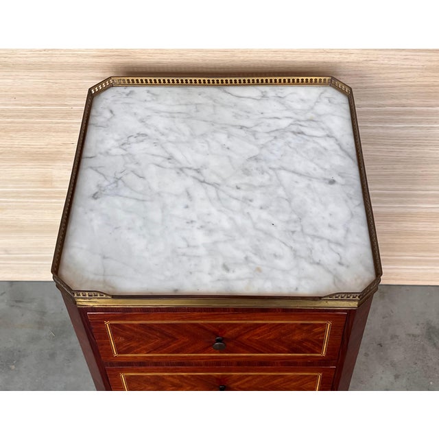 Late 19th Century Bouillotte Louis XVI Style, Marquetry and Bronze Nightstands, A Pair For Sale In Miami - Image 6 of 18