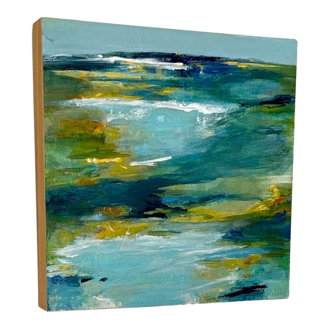 "Blue Sea Welcomed Me" Abstract Oceanscape in Blues and Greens For Sale