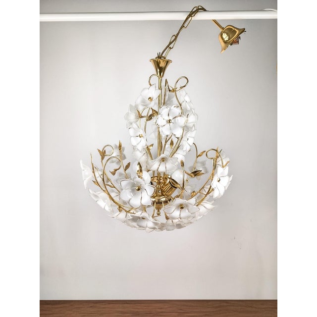 Murano Glass White Flowers Chandelier, 1970s For Sale - Image 17 of 18