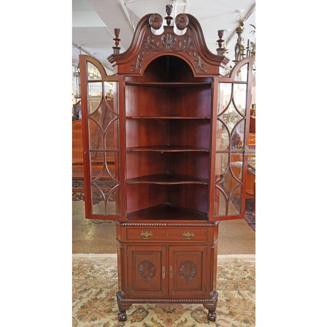 ​19th Century Mahogany Centennial Chippendale Ball & Claw Corner Cabinet Dimensions : 94 Tall X 33” Wide X 20.5 Deep This...