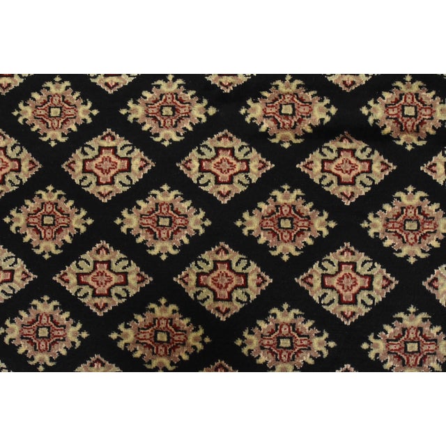Black Bokhara Jaldar Rug 6′ X 9’3” Black Wool Tribal Hand-Knotted Oriental Carpet For Sale - Image 8 of 13