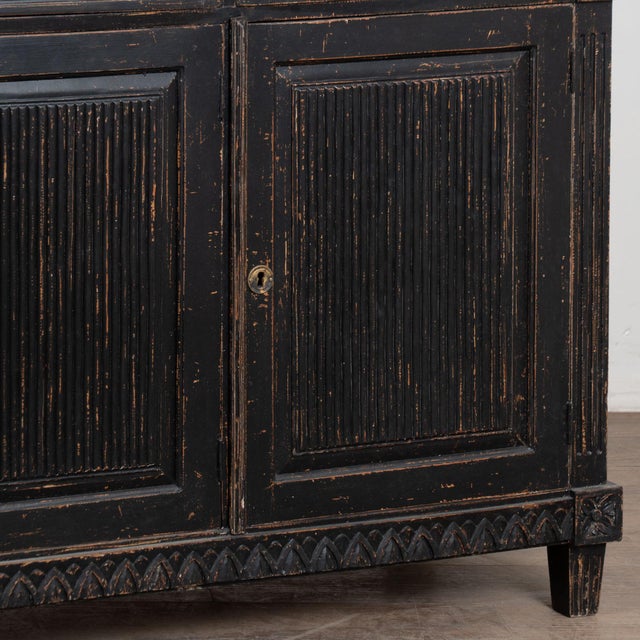 19th Century Swedish Black Painted Pine Sideboard Buffet With Fluted Carved Panels For Sale - Image 13 of 15