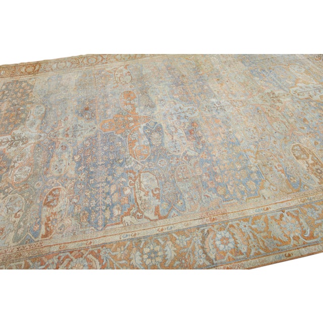 Antique Sultanabad Handmade Allover Floral Light Blue Wool Rug For Sale In New York - Image 6 of 10