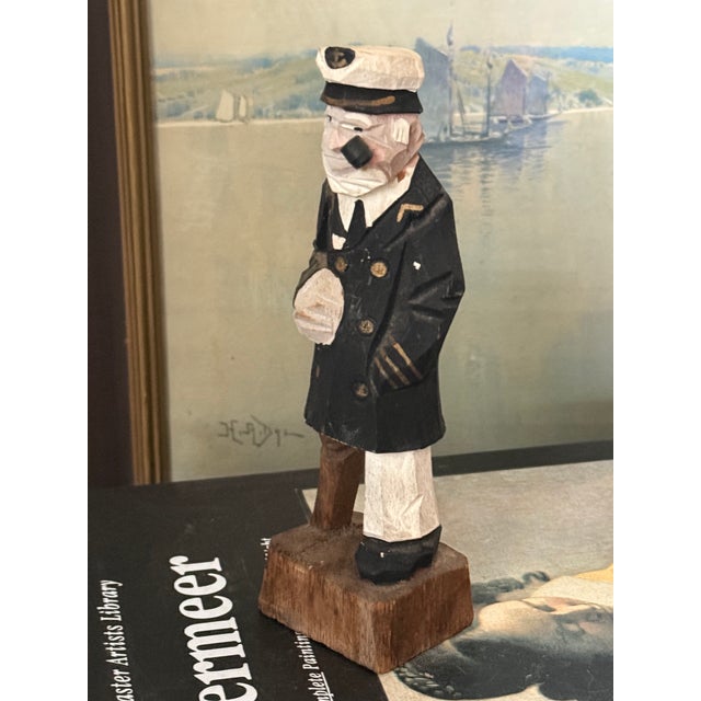 Mid 20th Century Vintage Arts & Crafts Carved Sea Captain With Pipe For Sale - Image 5 of 6