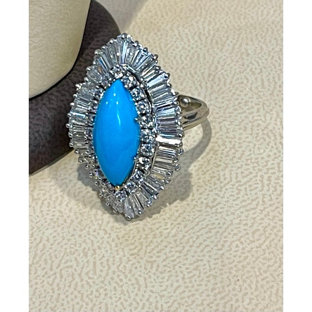 Vintage Natural Marquise Sleeping Beauty Ring Turquoise With Diamonds, Platinum For Sale - Image 11 of 18