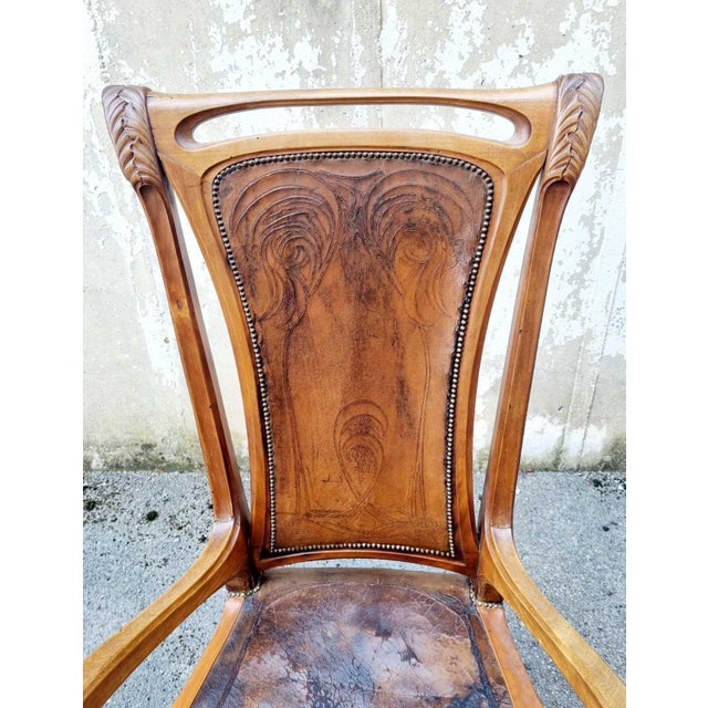 Art Nouveau Carved Walnut Chair by Abel Landry, France, 1900s For Sale - Image 12 of 14