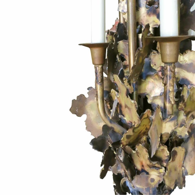 Tom Greene Tom Greene Style Brutalist Torch-Cut Brass Torchiere Floor Lamp For Sale - Image 4 of 9