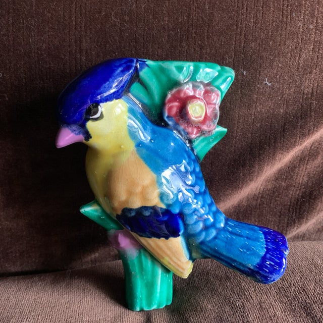Vintage Mid-Century Glazed Majolica Bird Japanese Wall Pocket Vase For Sale In New York - Image 6 of 13